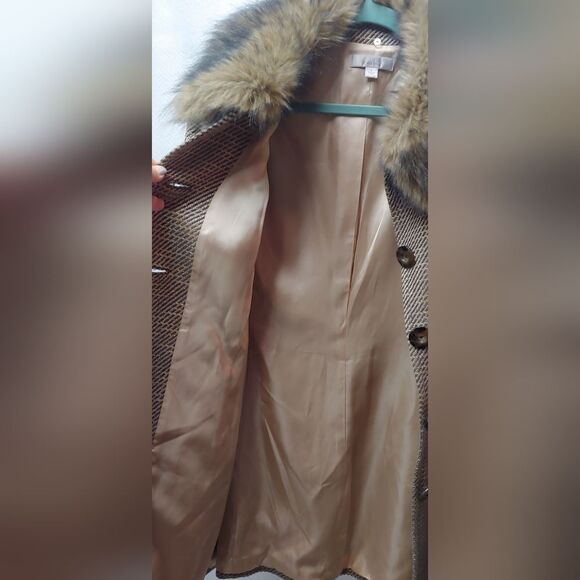 Caslon Tweed Coat w Removable Faux Fur Collar Sz L - Picture 6 of 12